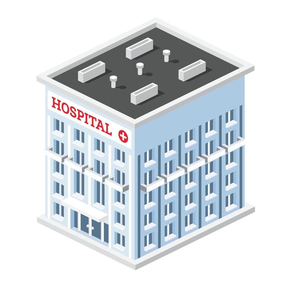 Hospital building isolated on white background. Isometric illustration. Building icon. vector