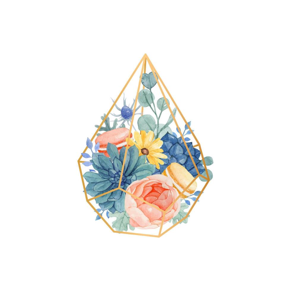 Floral geometric terrarium with colorful flowers vector
