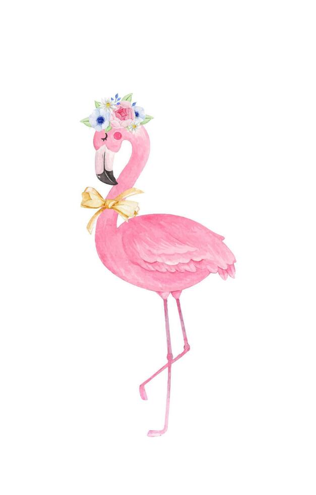 Pink flamingo with floral crown vector