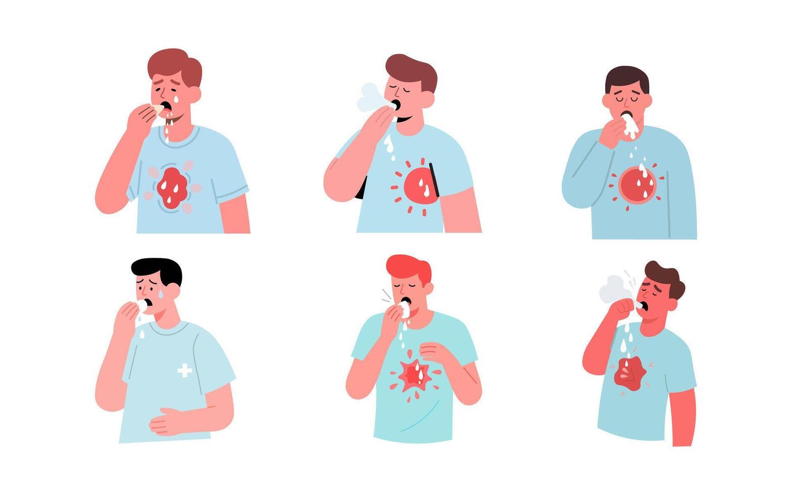 Men eating food with various reactions vector