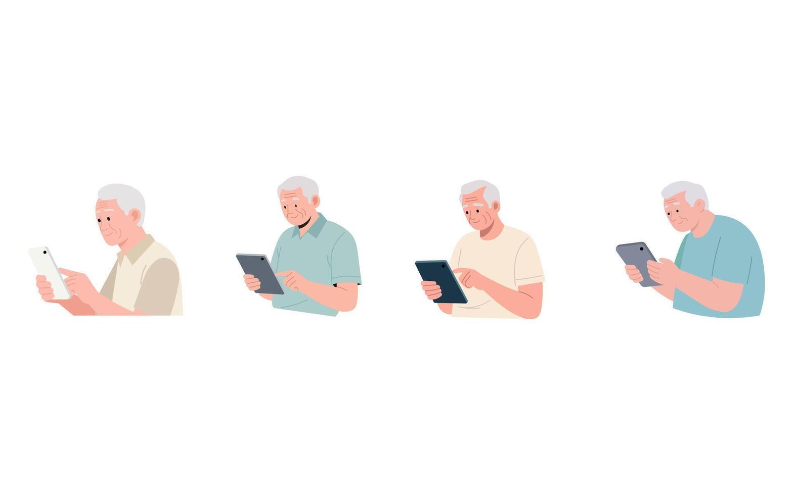 Elderly man using a smartphone and tablet vector