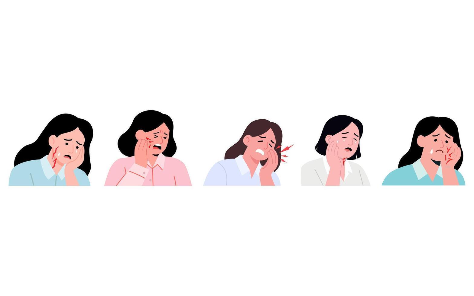 Woman showing dental pain expressions vector