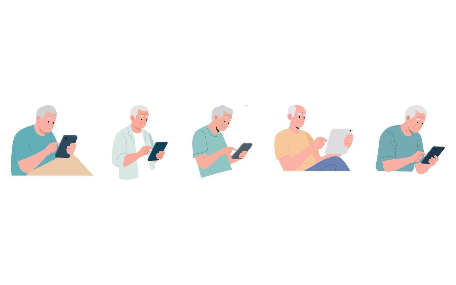 Elderly man using digital devices vector