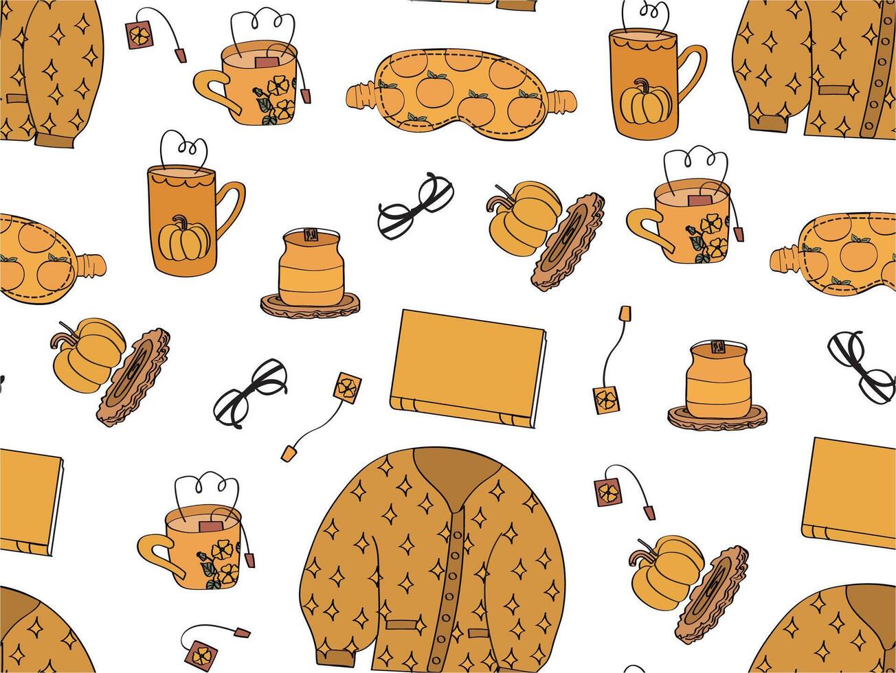 Cozy fall pattern design with pumpkin vector