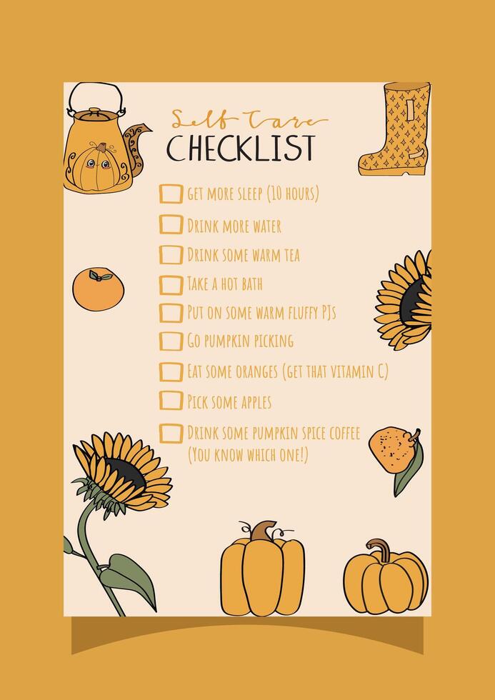 Self-care checklist with fall activities vector