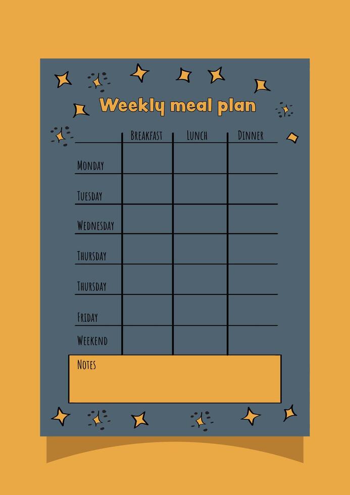 Colorful weekly meal plan template vector