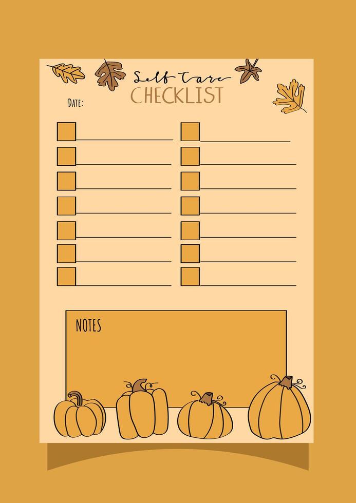 self care checklist with pumpkins vector