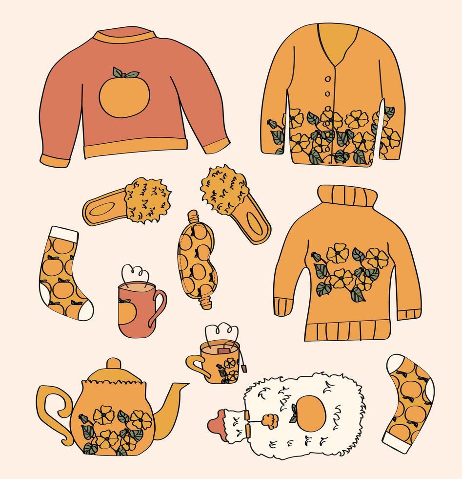 Illustration of fall clothing and accessories vector