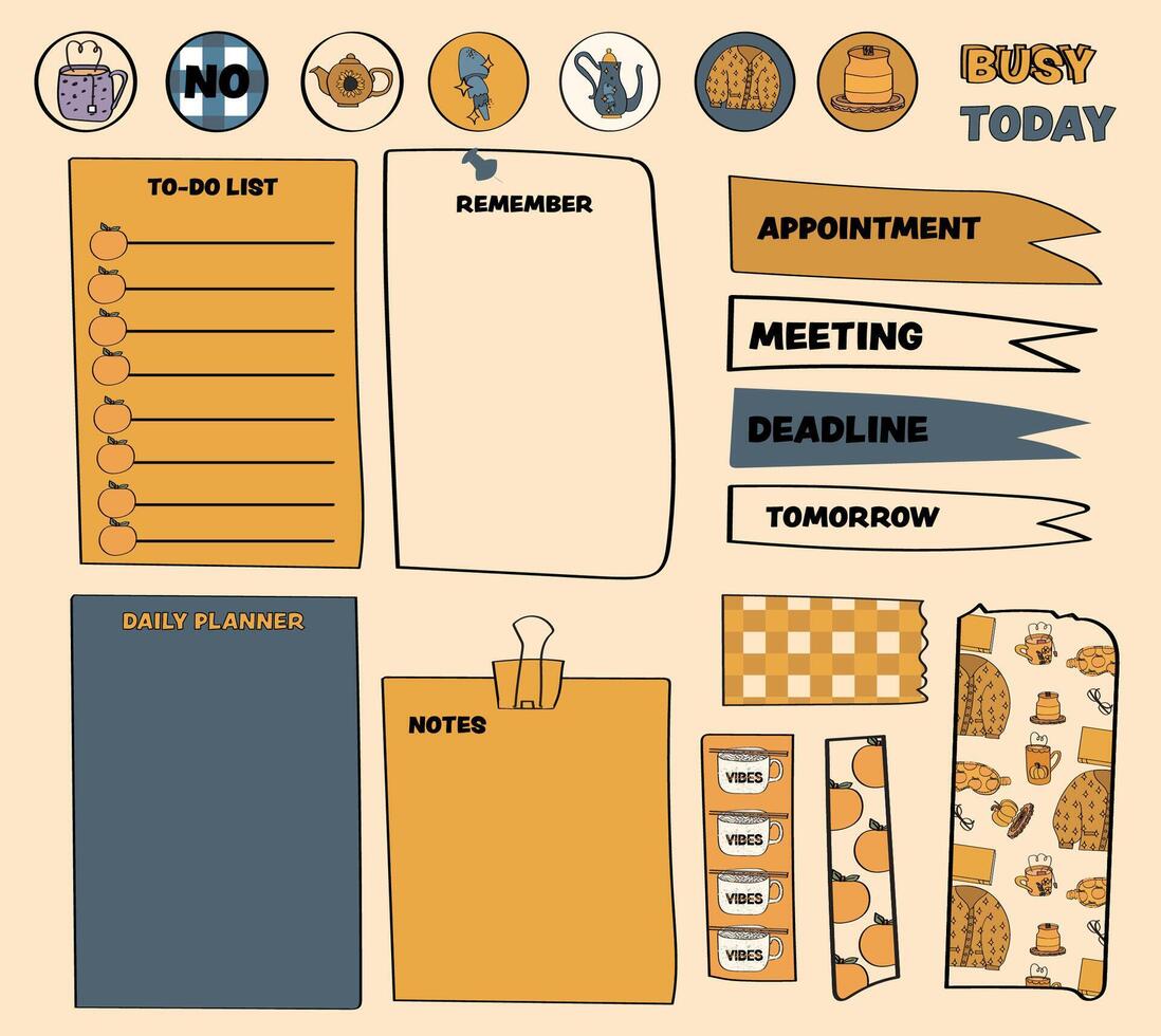 Daily planner with colorful reminders and lists vector
