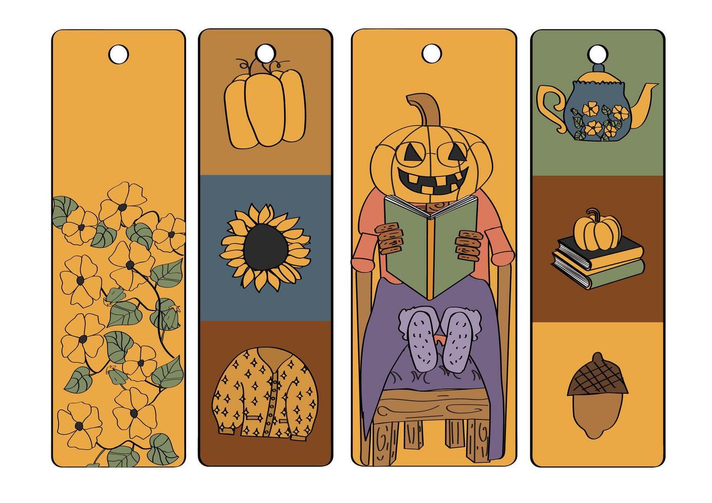 Autumn-themed bookmarks collection vector
