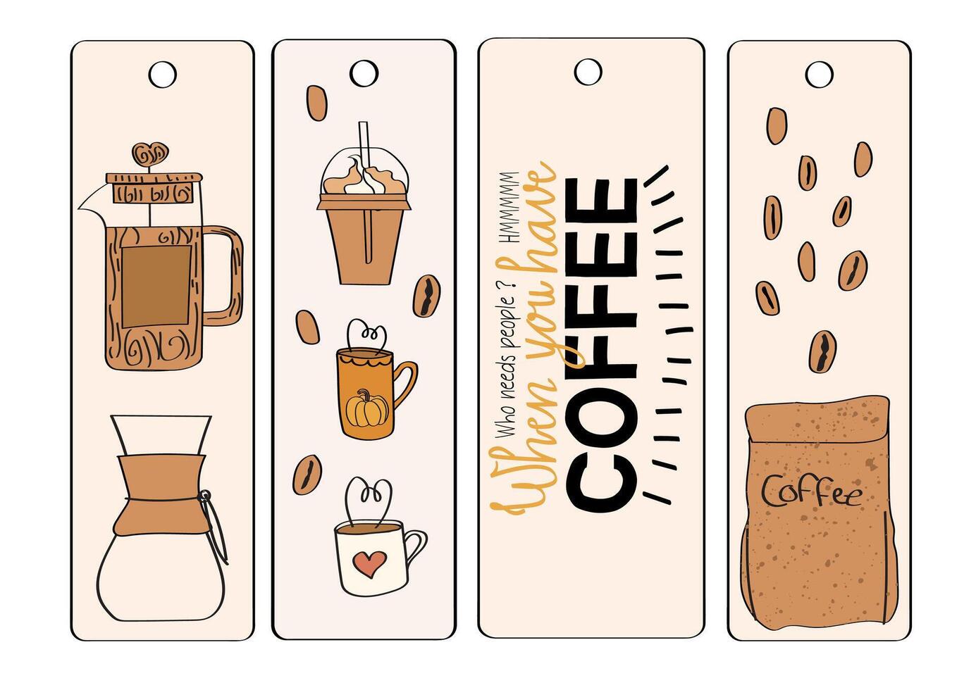 Coffee lovers' bookmark collection vector