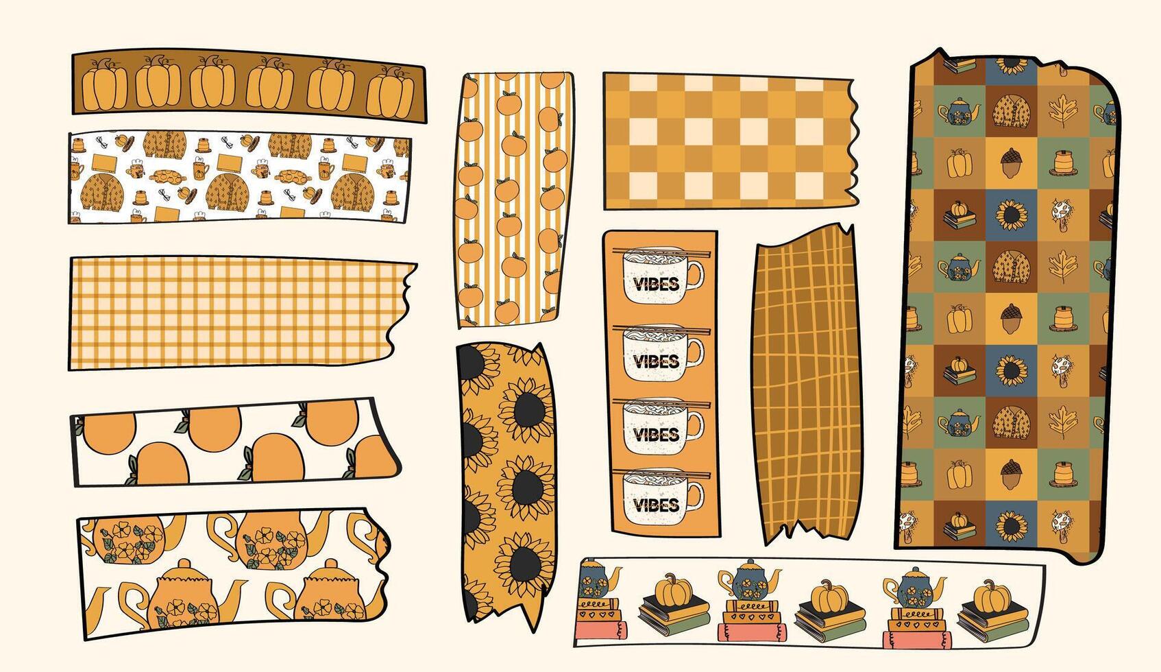 Autumn themed Washi tape collection vector