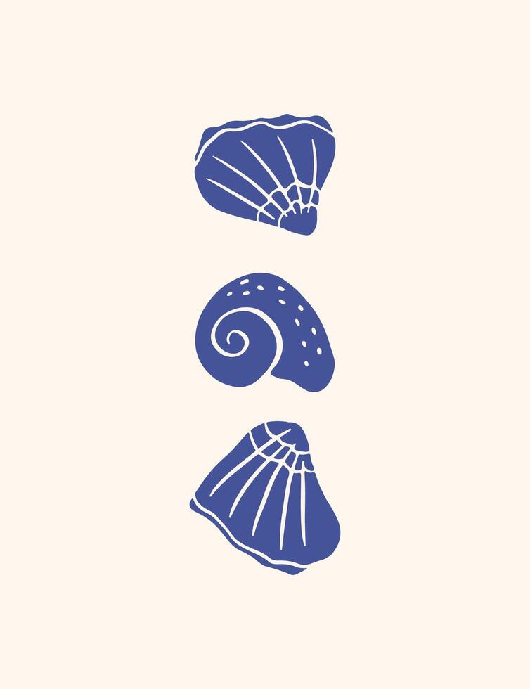 Hand drawn seashells poster vector