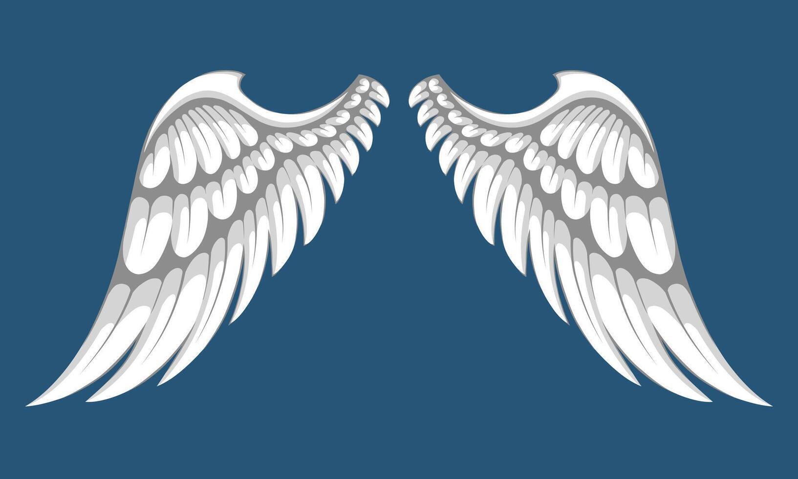 Free white angel wings on dark background. Isolated design illustration vector