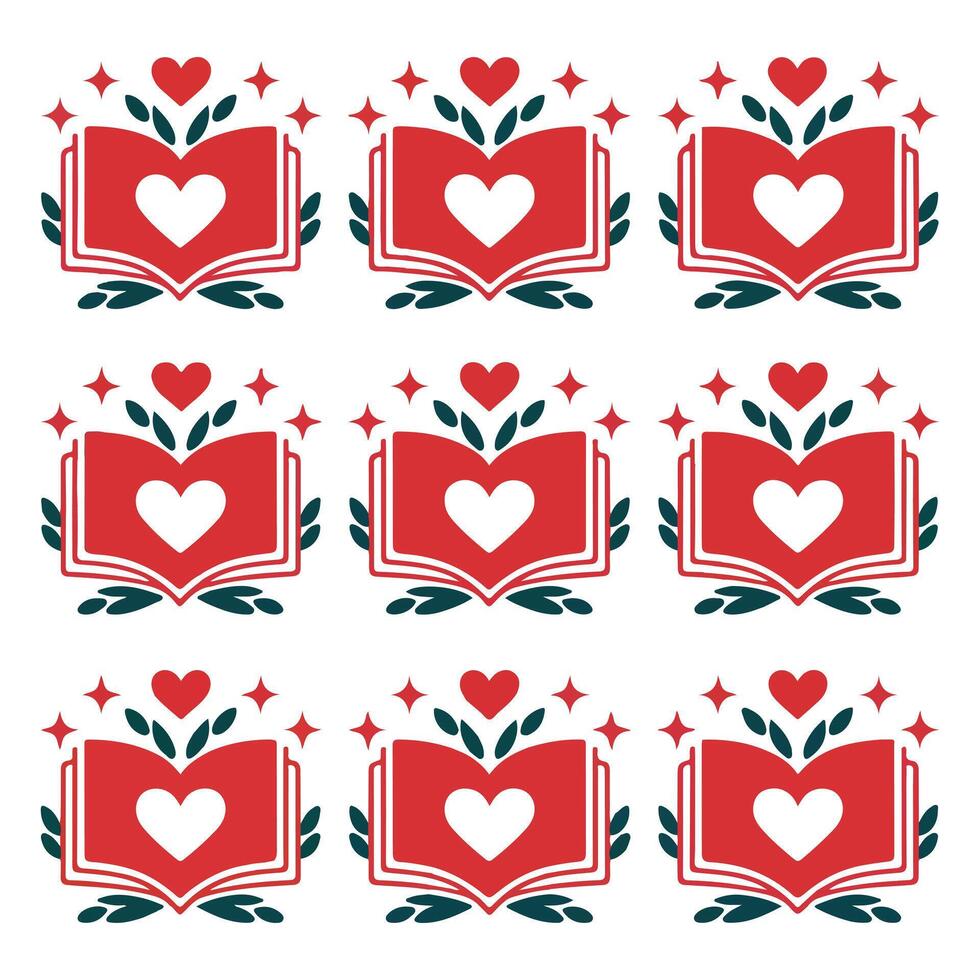 Love Book Heart Icons Reading Passion Symbol Clipart Bundle vector