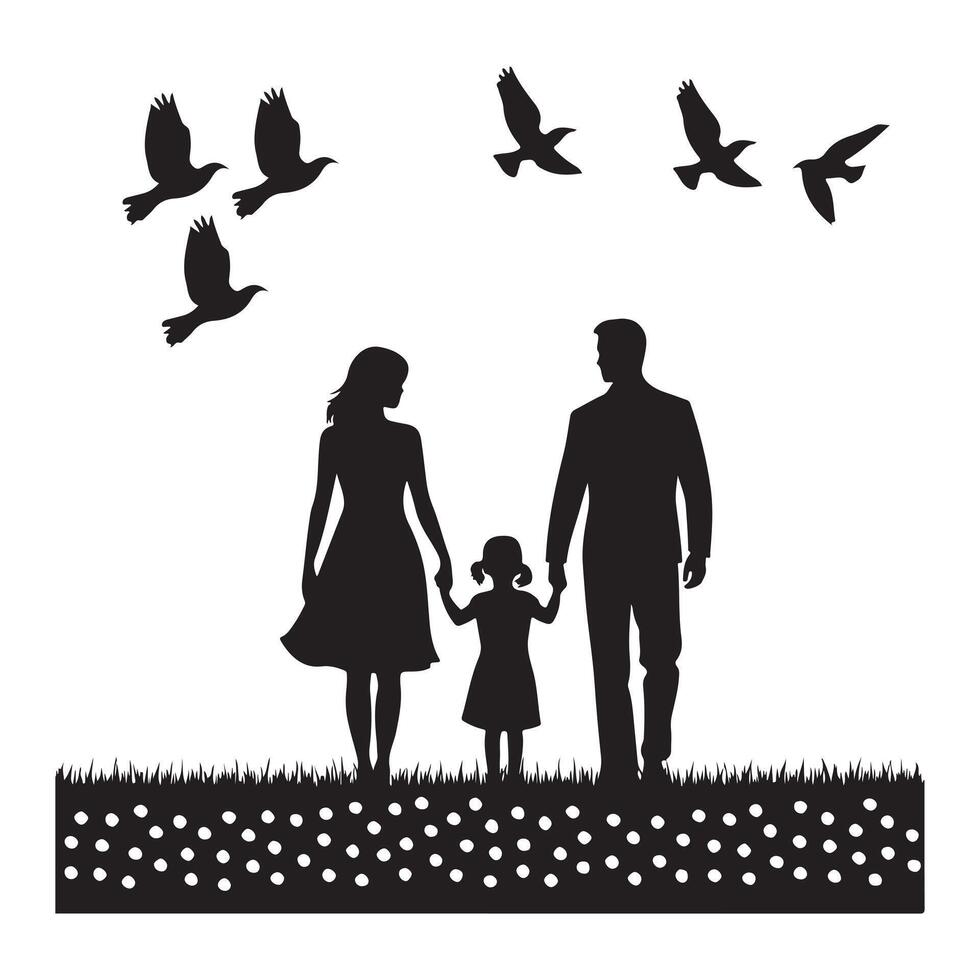 Family in Harmony Silhouette with Nature Elements vector