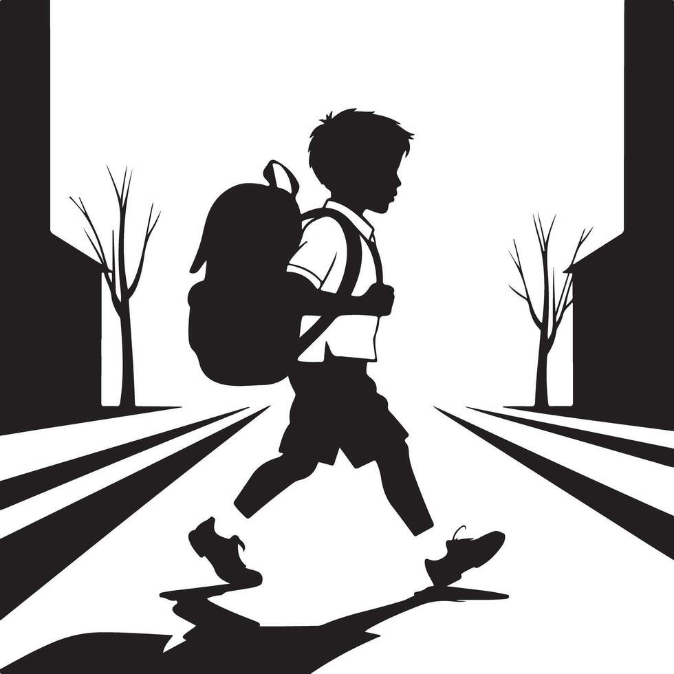 Backpack Kid Silhouette of School Boy Walking vector