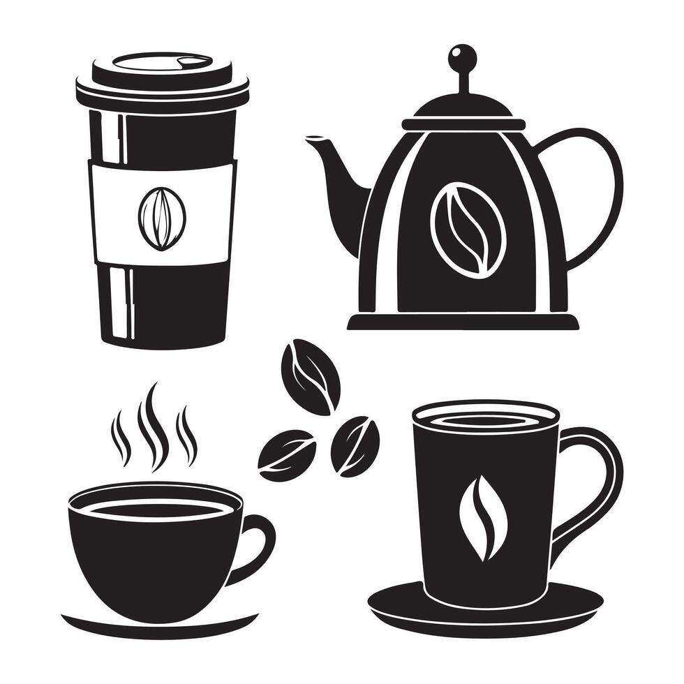 Coffee Beans and Kettle Silhouettes for Design Projects vector
