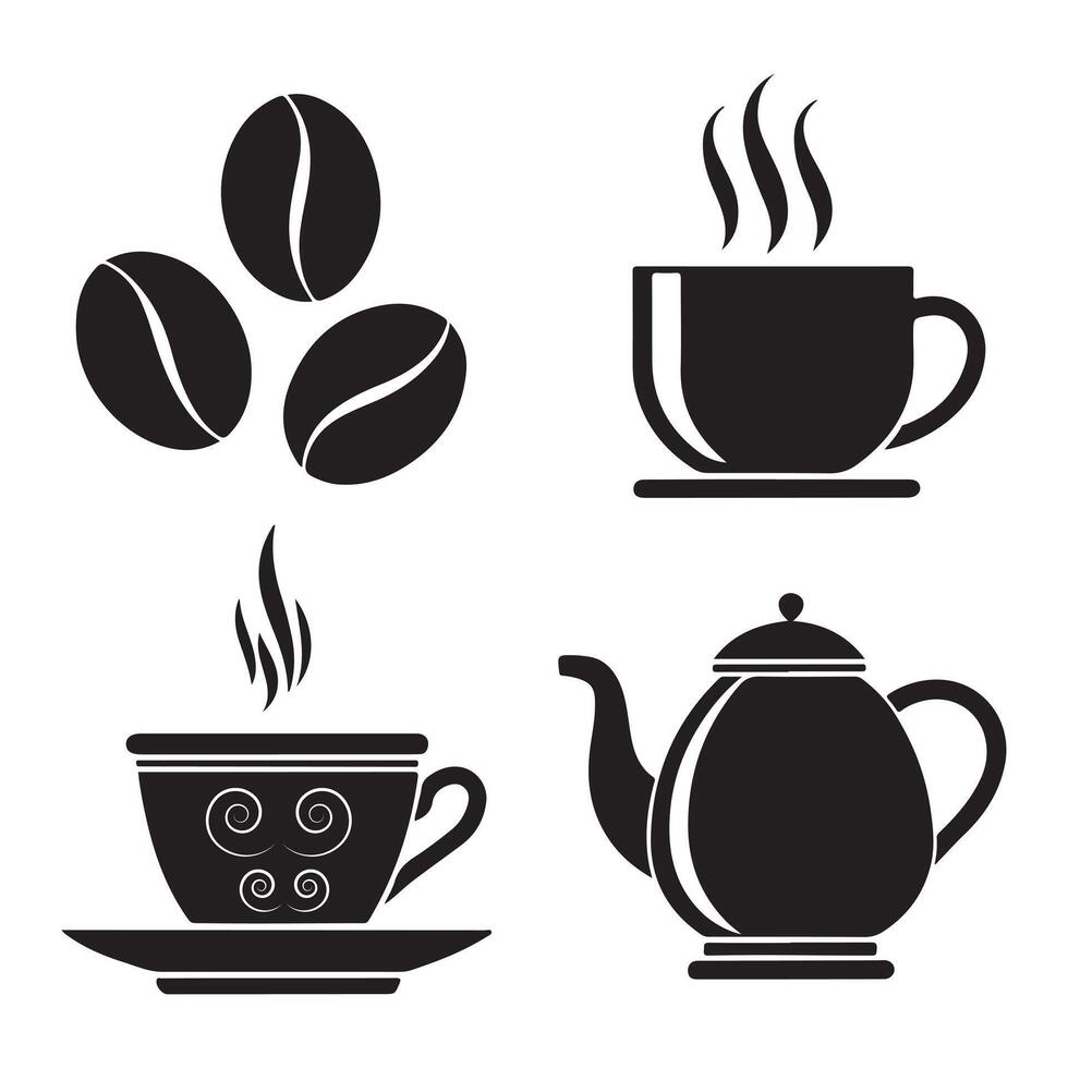 Coffee Mug and Bean Silhouette Icons for Crafters vector