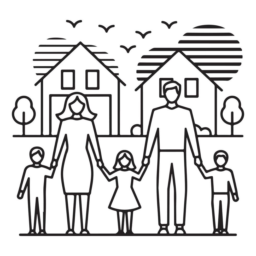 Silhouette of Family Out for a Walk vector