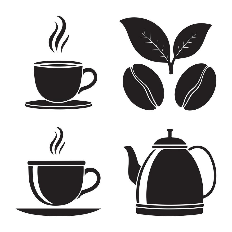 Coffee Themed Silhouettes of Mugs Beans and Kettles vector