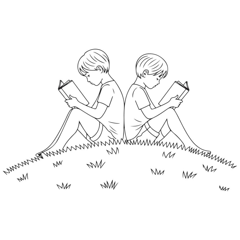 Reading Kids Silhouette Art for Education Theme vector