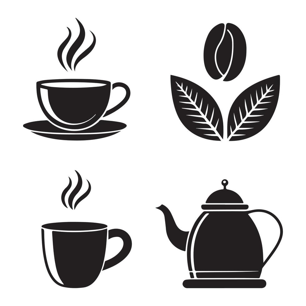 Modern Coffee Silhouette Icons of Cups and Mugs vector