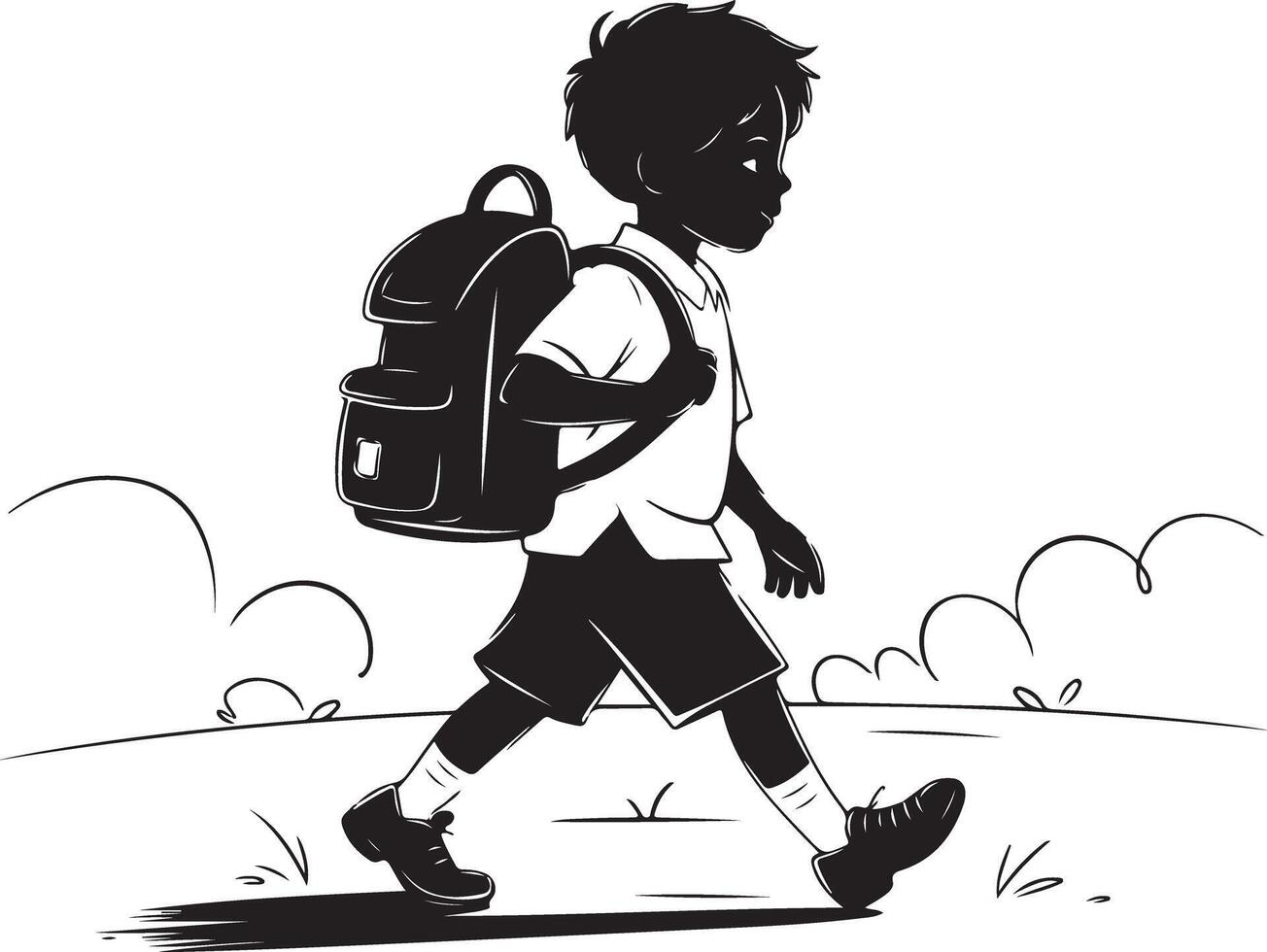 Side View Silhouette of Boy Walking to School vector