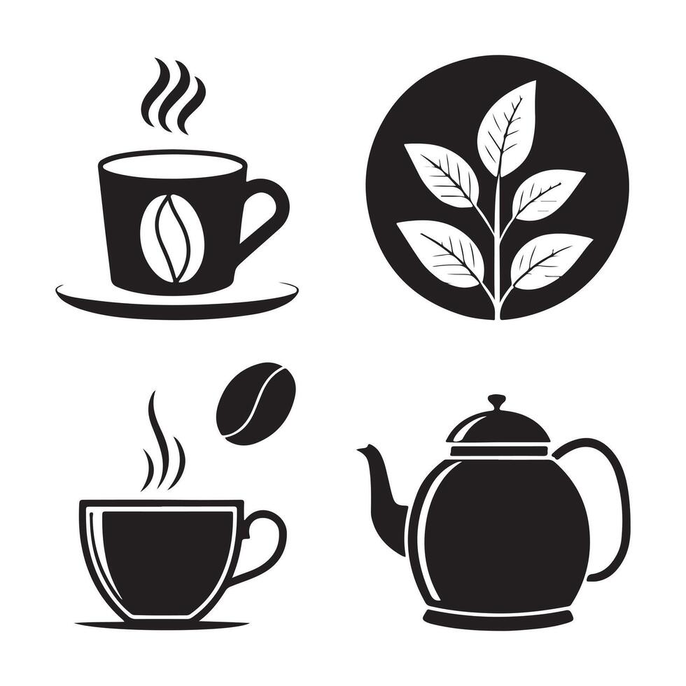 Black and White Coffee Cup and Bean Clipart Set vector