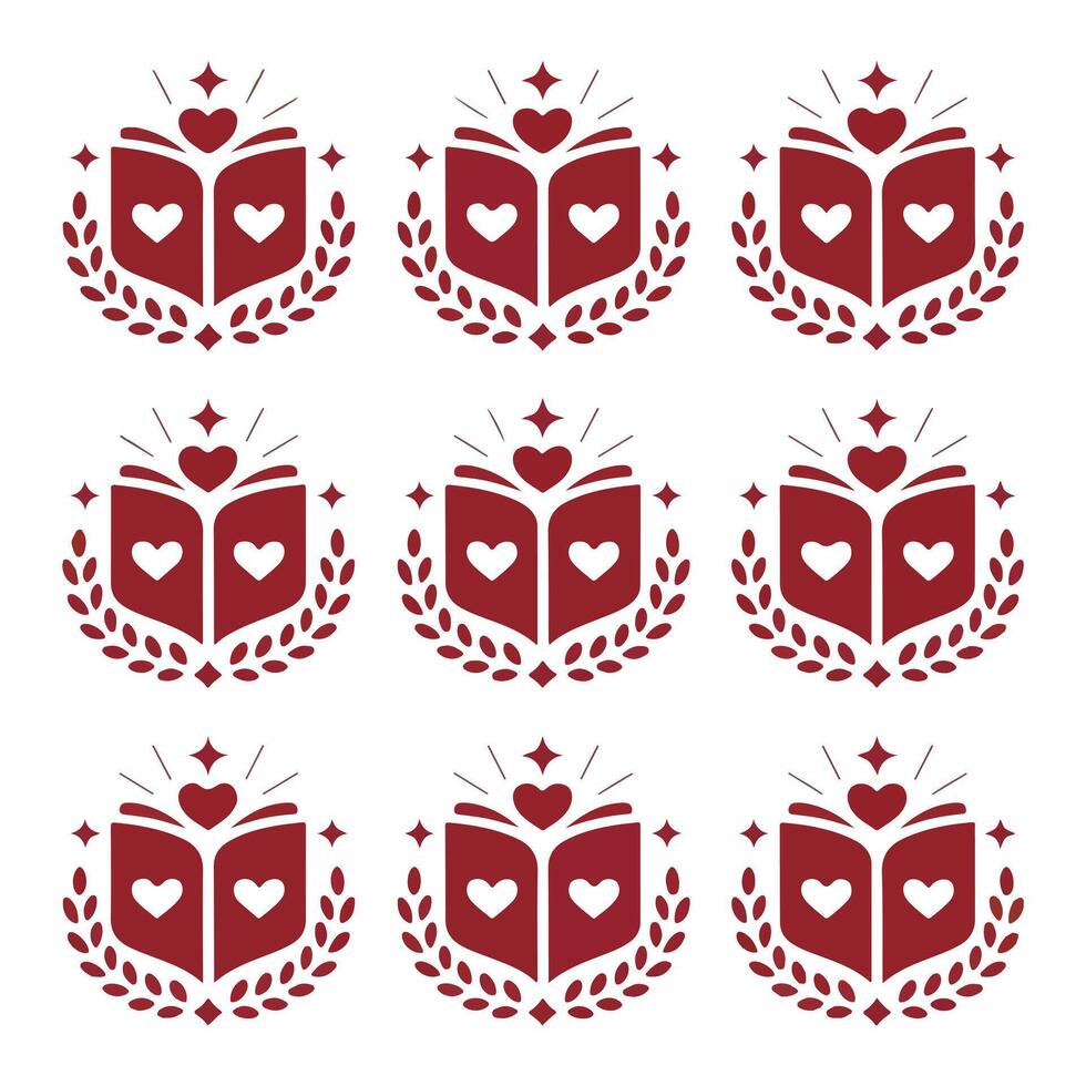 Reading Passion Icons and Heart Book Clipart vector