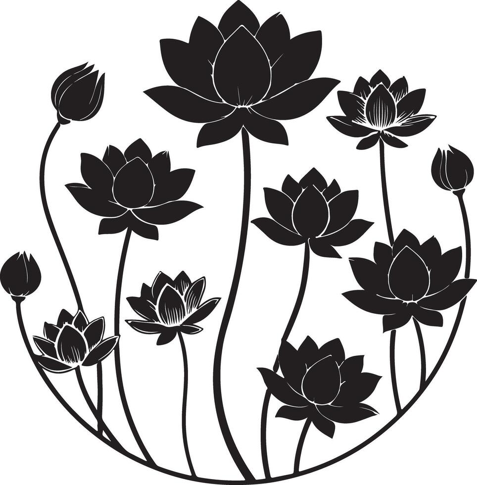 Elegant Botanical Lotus Drawing Line Art vector