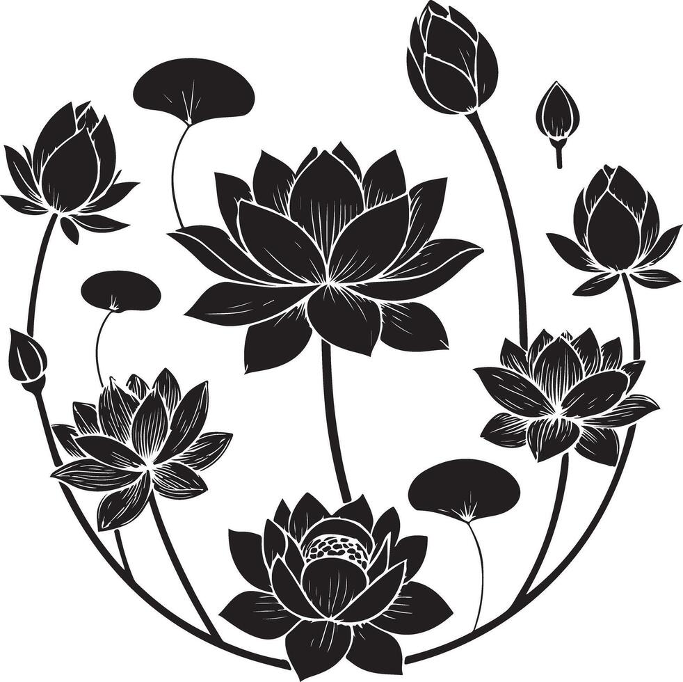 Lotus Flower Silhouette Clipart Elegant Botanical Bloom Line Art vector