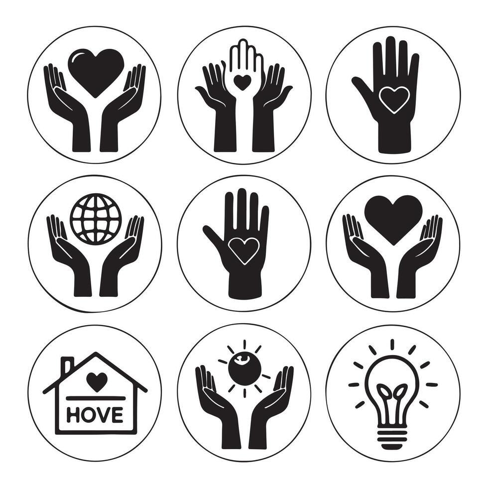 Heart and Hand Icons for Charity and Kindness vector