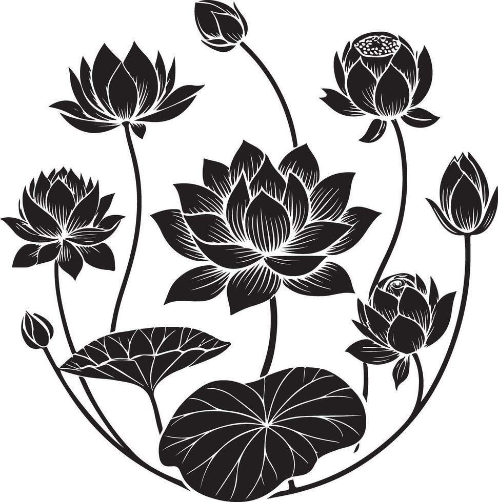 Minimalist Lotus Flower Line Drawing Clipart vector