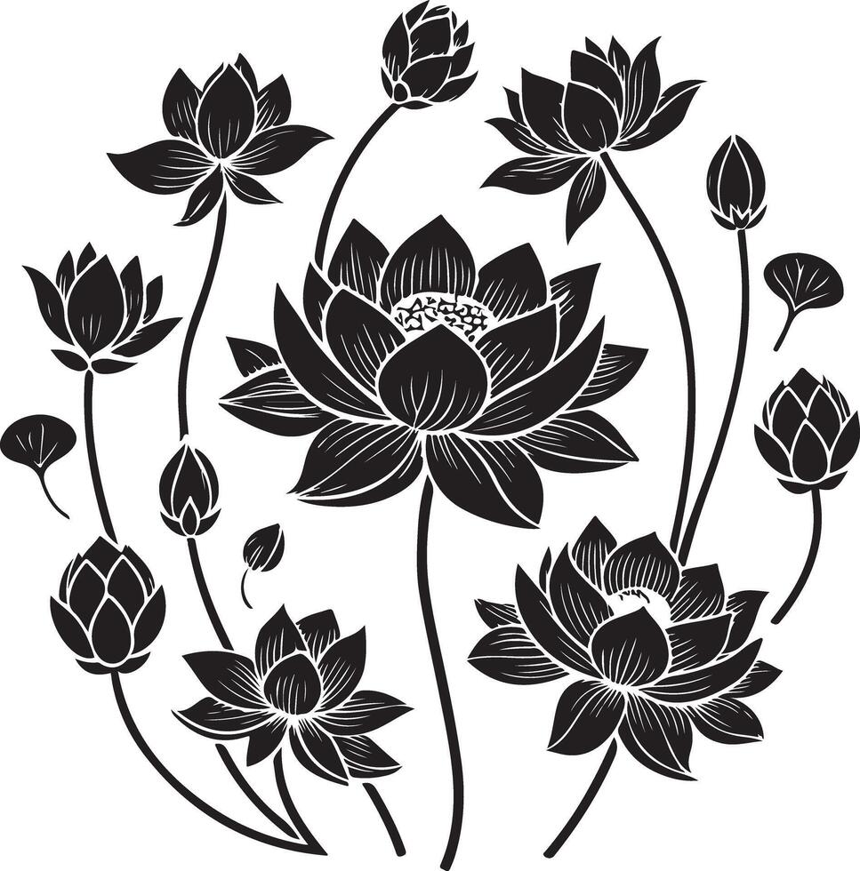 Elegant Lotus Flower Outline Art Botanical Clipart vector