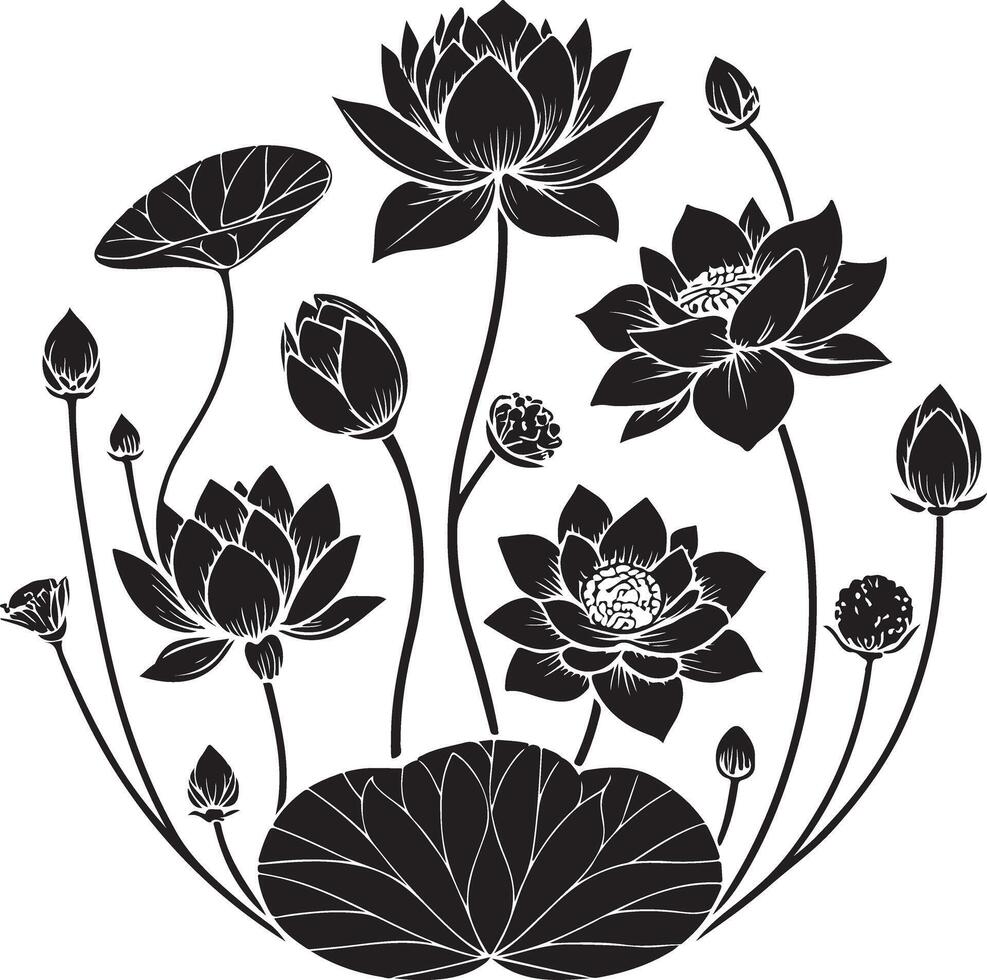 Simple Lotus Silhouette Botanical Illustration vector
