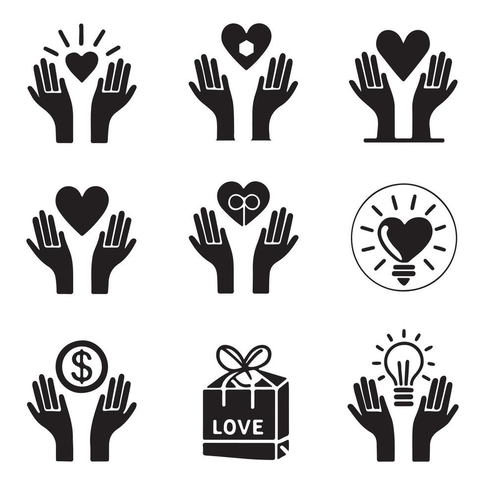 Volunteer and Donation Icons in Simple Style vector