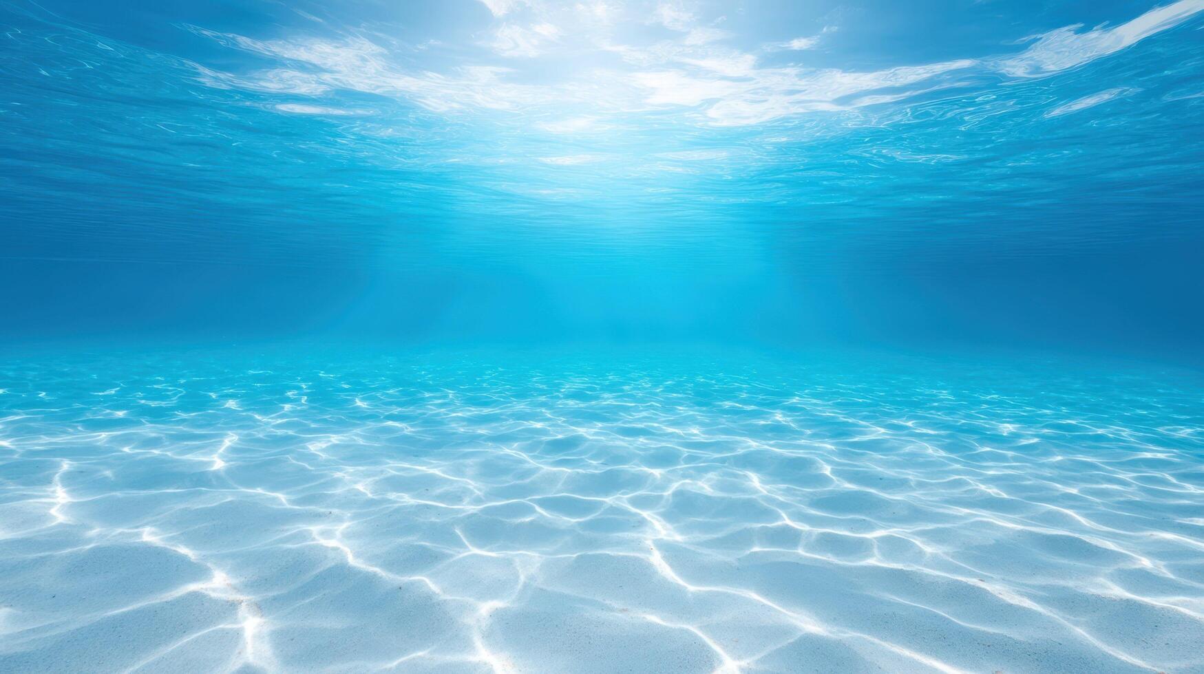 Sunlit underwater ocean view with sandy seabed and rippling water in a bright, tropical and serene aquatic setting. photo