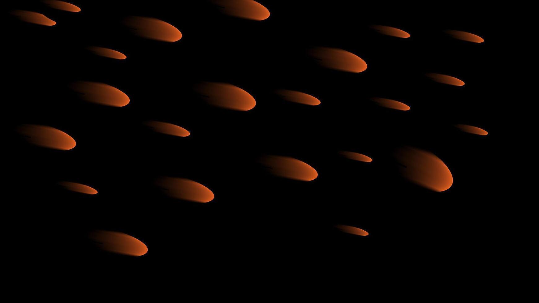Falling glowing orange oval shapes on black background creating motion effect with futuristic and abstract digital energy concept vector