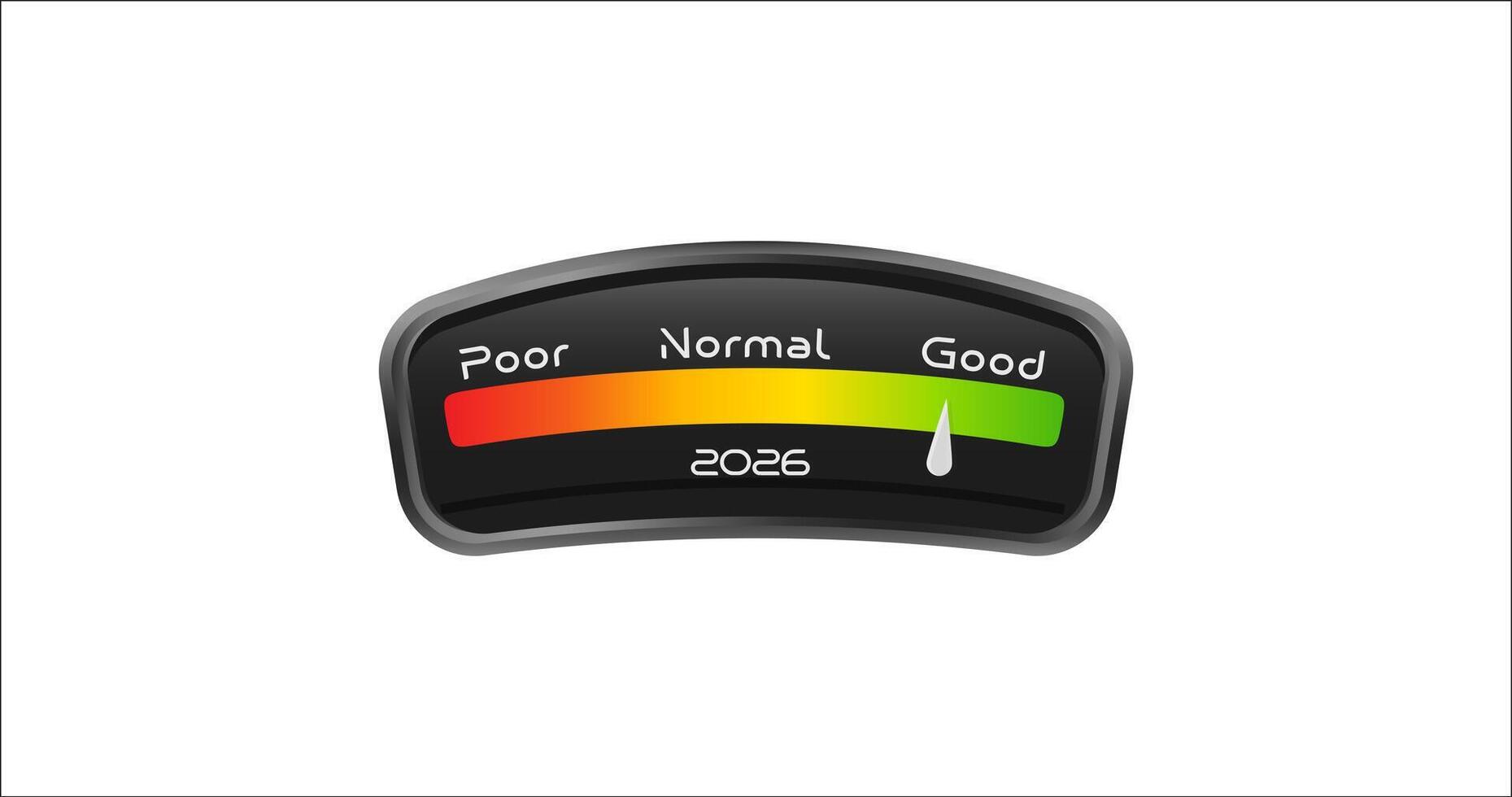 Speedometer Dashboard With 2026 And Indicator In Green. Symbol Of Positive Progress, Growth, Readiness And New Year Performance Goals. Illustration vector