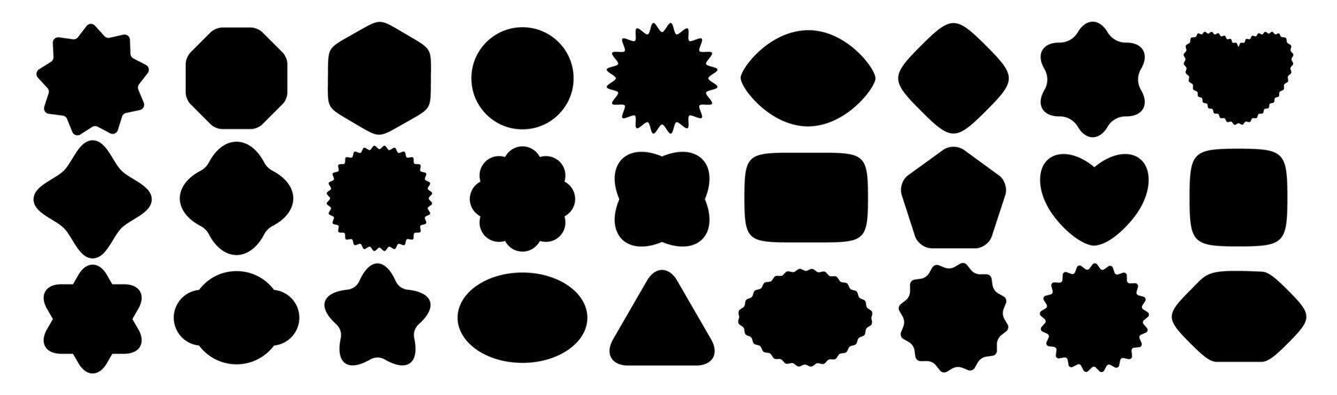Sticker Shapes Set, Black Label Silhouettes, Empty Badges Tags Template. Modern Geometric Forms for Graphic Design, UI, Logo or Promo Elements. Illustration. vector