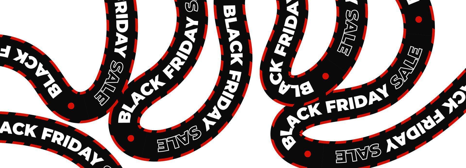 Black Friday sale tape with bold white text and red accents. Ideal for ecommerce promos, retail ads, digital product design, UI layouts, online content banners. illustration. vector