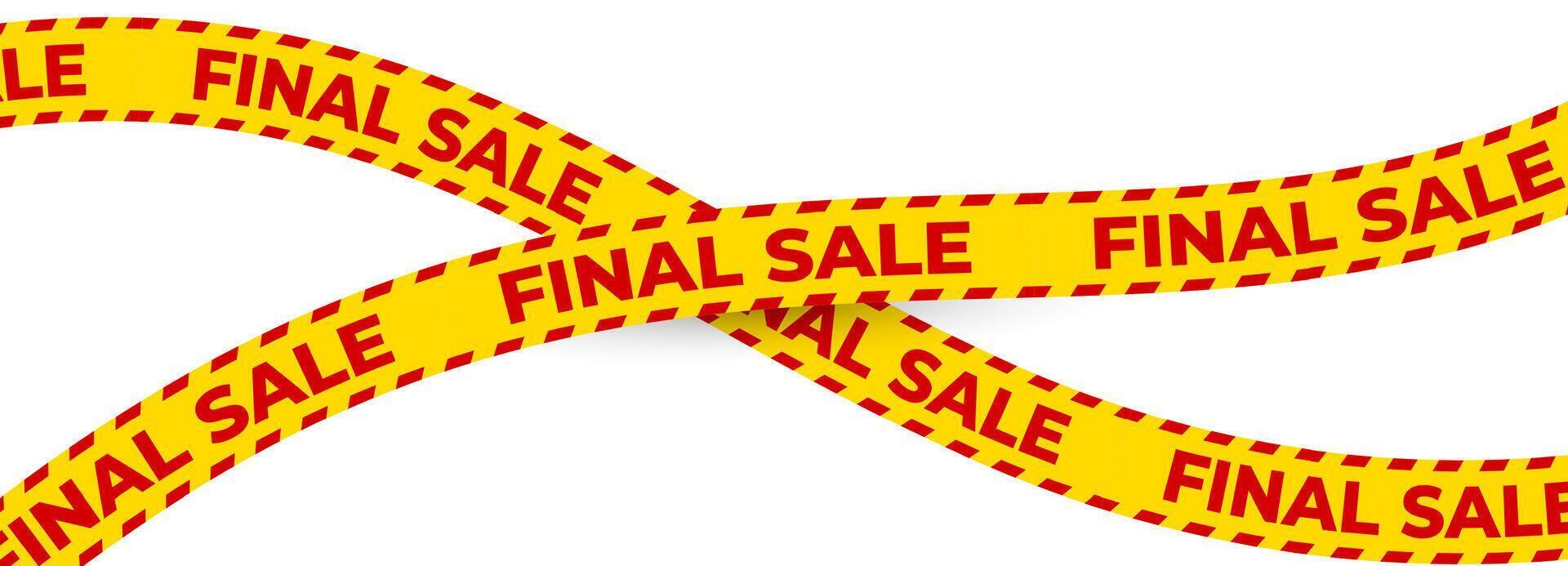 Final sale banner with bold red text on yellow tape. Perfect for clearance promos, price markdown ads, online shop banners, retail discount campaigns. Curved ribbon style. illustration. vector