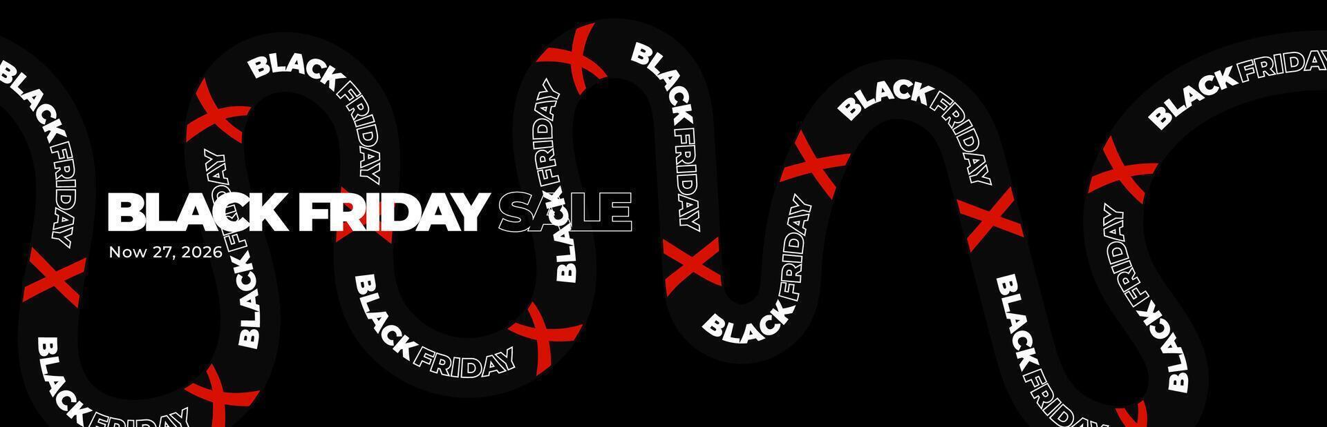 Black Friday sale tape with bold text and red X marks. Great for ecommerce ads, digital product banners, UI design, online shopping content, retail promo campaigns. illustration. vector