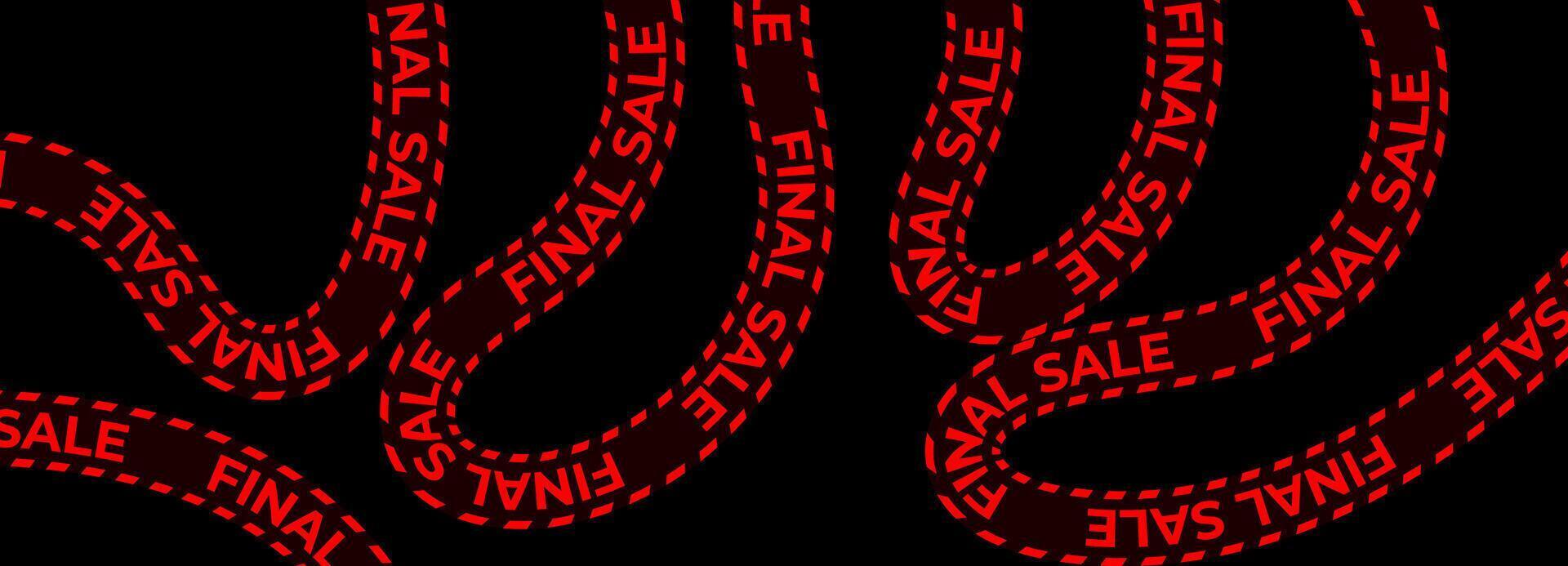 Final sale tape with red warning text. Clearance discount banner for shopping, ecommerce, seasonal offers, store promotion. Black background, curved ribbon style. illustration. vector