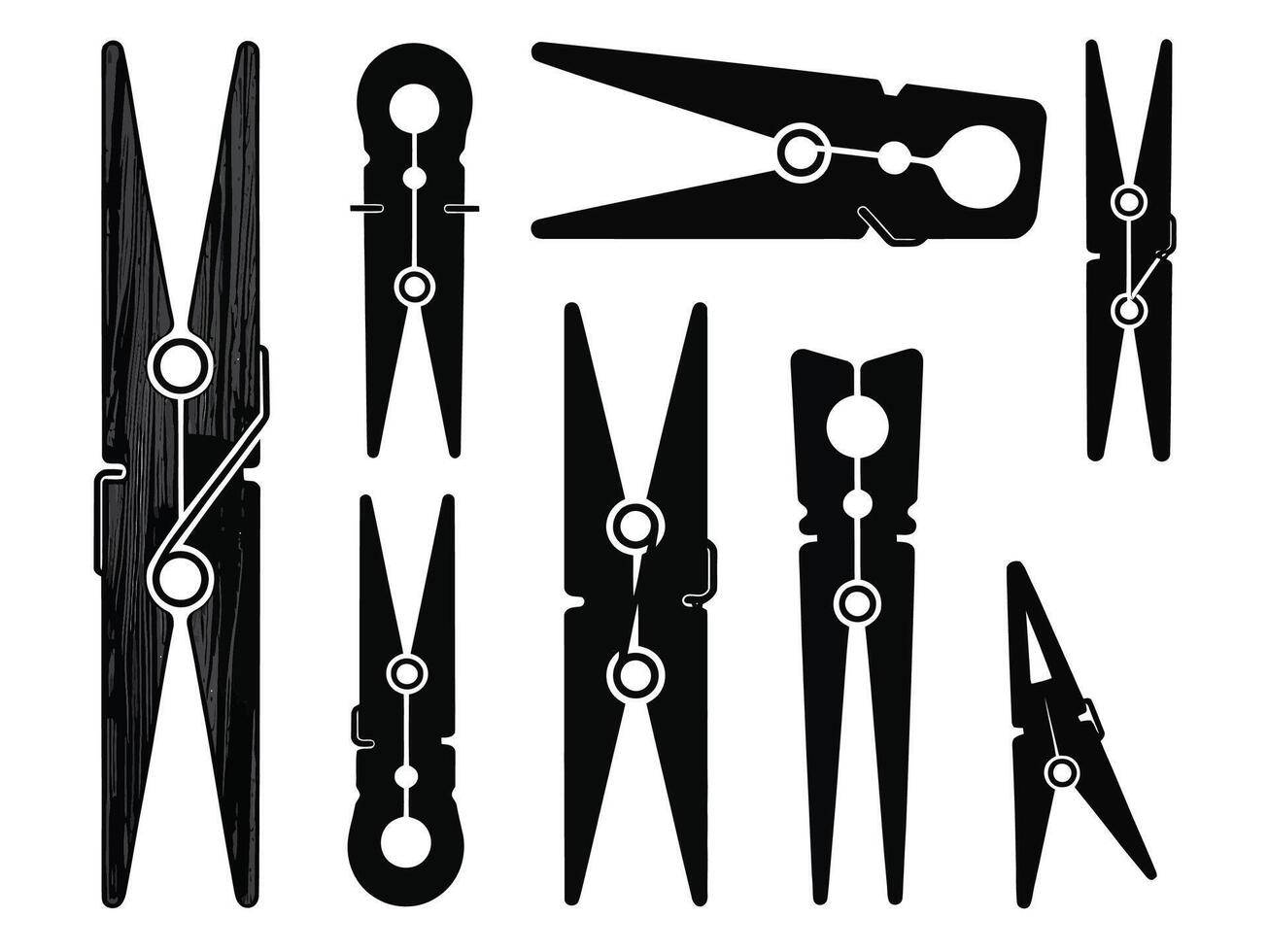 Set of different clothespins isolated on white background vector