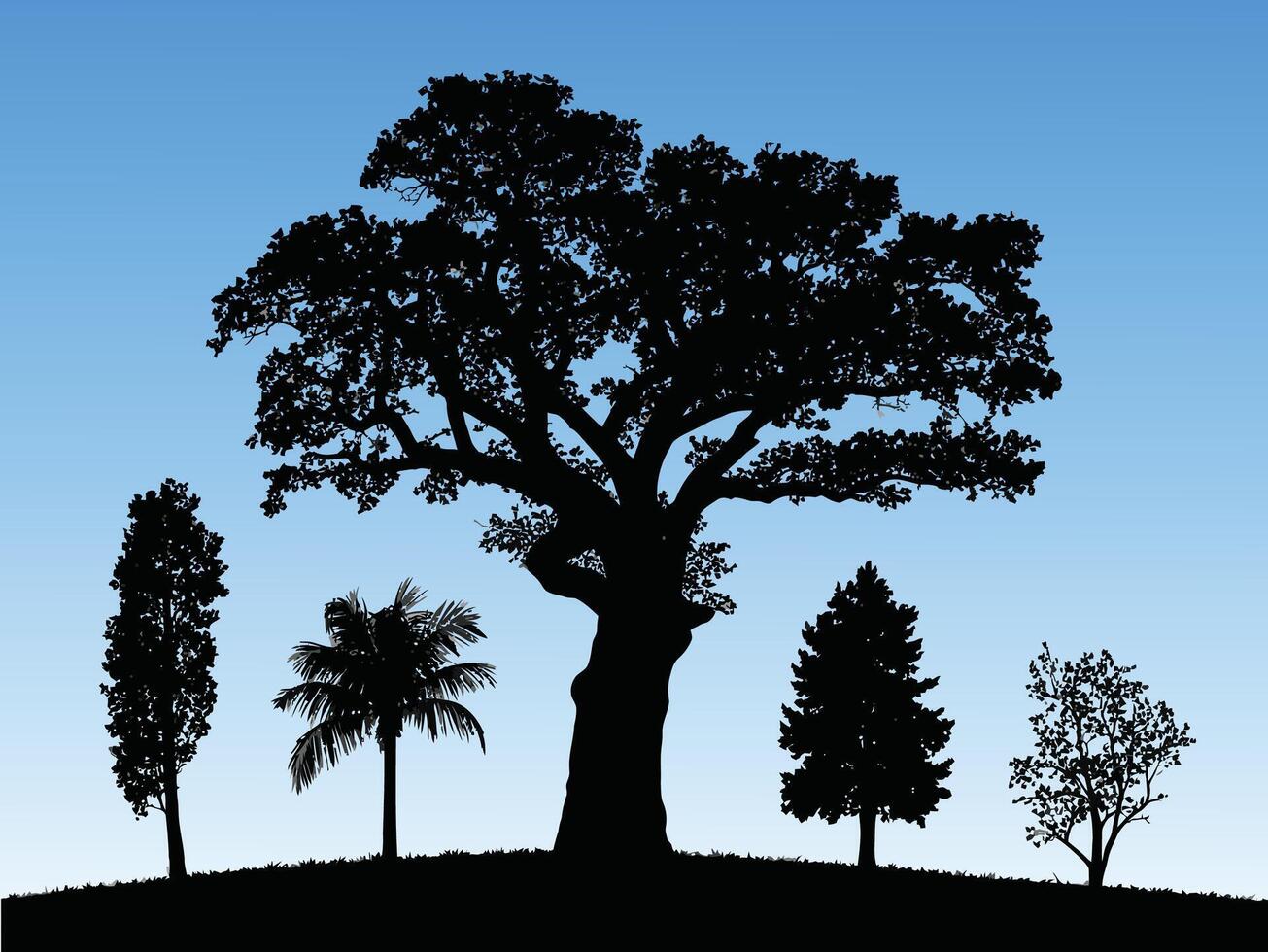 Tree Silhouettes on Horizon with Blue Sky, Nature and Landscape vector
