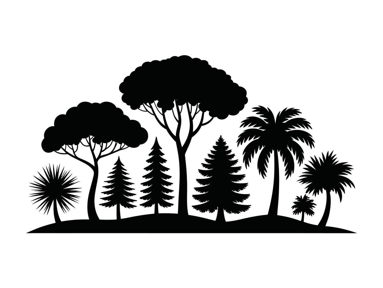 A collection of various tree silhouettes displaying different styles and formats vector