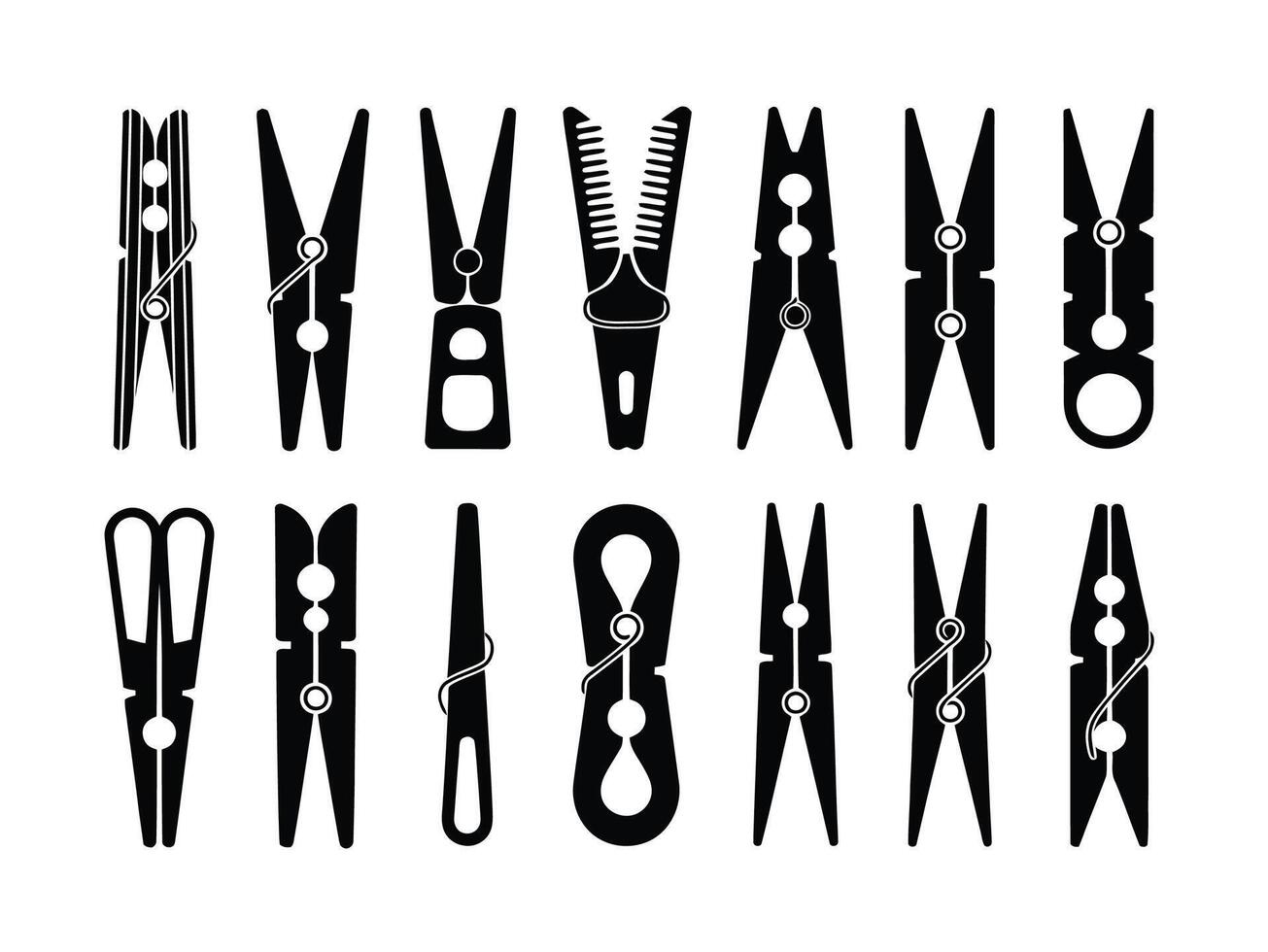 Best collection illustration of household clothes pegs isolated on white background. Set of different clothes pegs vector