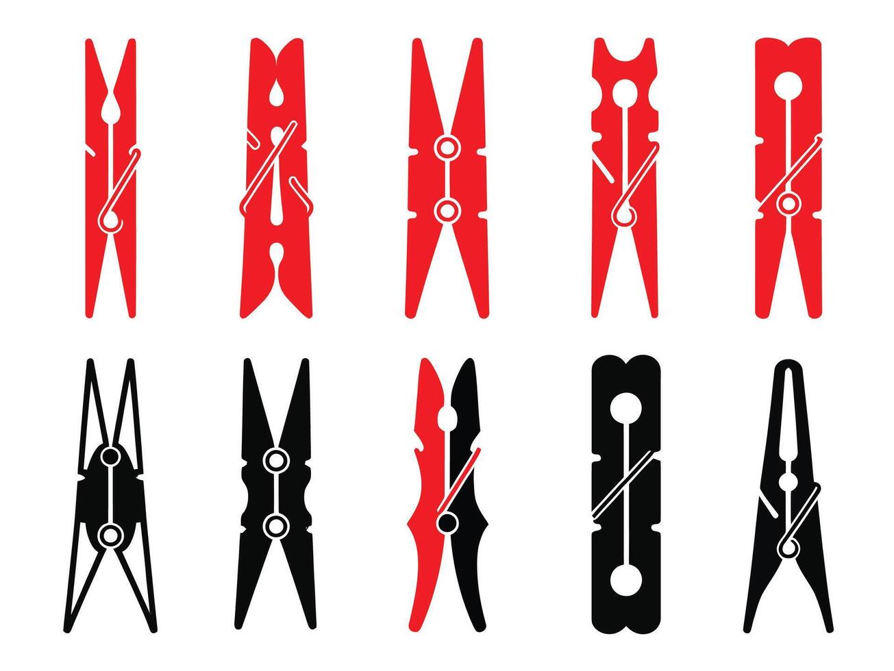 Silhouette set of different clothespins vector
